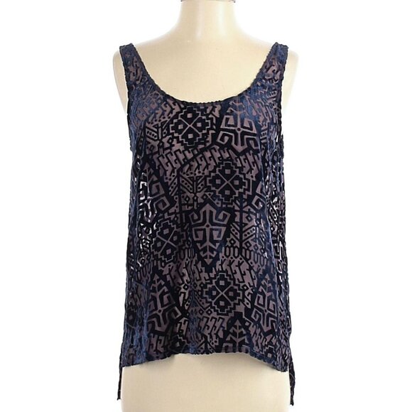 🌺 Patterson J. Kincaid Velvet Boho Brocade Print Open Back Sheer Blouse Size S - Picture 2 of 12